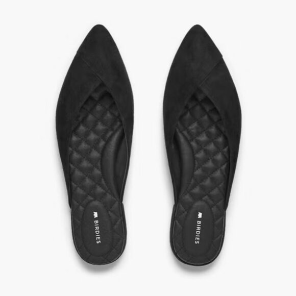 Birdies The Swan Black Suede Pointed-Toe Slides with Quilted Insole, Size 12 - Picture 1 of 8